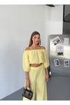 Sarı Müslin Kumaş Madonna Yaka Alt Üst İkili Takım