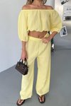 Sarı Müslin Kumaş Madonna Yaka Alt Üst İkili Takım