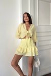 Sarı Önden Bağlamalı Keten Şortlu Etek İkili Takım
