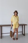 Sarı Oversize Gömlek-bağlama Detaylı Etek İkili Takım