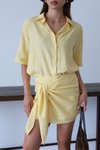 Sarı Oversize Gömlek-bağlama Detaylı Etek İkili Takım