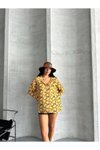 Sarı Oversize Saten Desenli Rahat Gömlek