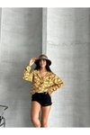 Sarı Oversize Saten Desenli Rahat Gömlek