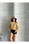 Sarı Oversize Saten Desenli Rahat Gömlek