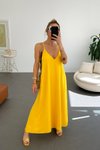 فستان طويل أصفر قابل للتعديل بحمالات رفيعة