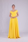 Sarı Uzun Kayık Yaka Abiye Elbise