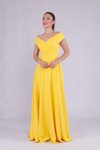 Sarı Uzun Kayık Yaka Abiye Elbise