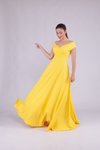 Sarı Uzun Kayık Yaka Abiye Elbise
