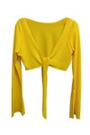 Sarı Uzun Kollu Büstiyer Göğüsten Bağlamalı Ispanyol Tarz Crop Bluz