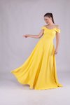 Sarı Uzun Omuz Detay Askılı Abiye Elbise