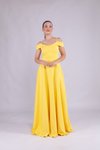 Sarı Uzun Omuz Detay Askılı Abiye Elbise
