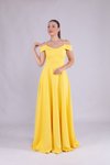 Sarı Uzun Omuz Detay Askılı Abiye Elbise