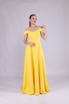 Sarı Uzun Omuz Detay Askılı Abiye Elbise