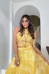 Sarı Uzun Şifon Drapeli Simli Yansımalı Etek