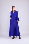 Sax Mavi Kruvaze Yaka Uzun Kol Tesettür Elbise