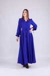Sax Mavi Kruvaze Yaka Uzun Kol Tesettür Elbise