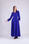Sax Mavi Kruvaze Yaka Uzun Kol Tesettür Elbise