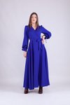 Sax Mavi Kruvaze Yaka Uzun Kol Tesettür Elbise