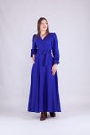 Sax Mavi Kruvaze Yaka Uzun Kol Tesettür Elbise