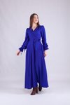 Sax Mavi Kruvaze Yaka Uzun Kol Tesettür Elbise