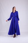 Sax Mavi Kruvaze Yaka Uzun Kol Tesettür Elbise