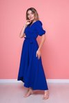 Sax Uzun Mavi Büyük Beden Asimetrik Kesim Elbise