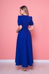 Sax Uzun Mavi Büyük Beden Asimetrik Kesim Elbise
