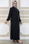 Siyah Aller Dikim Taş Detaylı İkili Tesettür Takım