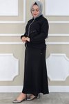 Siyah Aller Dikim Taş Detaylı İkili Tesettür Takım