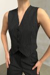 Siyah Astarlı Çizgili Dabıl Yelek