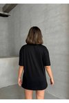 Siyah Ayıcık Nakışlı Oversize Tshirt