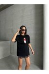 Siyah Ayıcık Nakışlı Oversize Tshirt