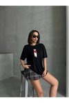 Siyah Ayıcık Nakışlı Oversize Tshirt