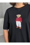 Siyah Ayıcık Nakışlı Oversize Tshirt