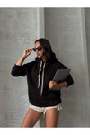Siyah Bağcık Detay Oversize Sweatshirt