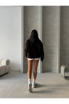Siyah Bağcık Detay Oversize Sweatshirt