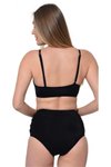 Siyah Bağcıklı Tül Detaylı Yüksek Bel Bikini Takım