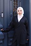 Siyah Bağlama Detaylı Kimono İkili Tesettür Takım