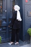 Siyah Bağlama Detaylı Kimono İkili Tesettür Takım