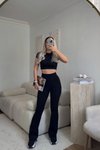 Siyah Basic Crop Ve Tayt İkili Takım