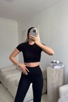 Siyah Basic Crop Ve Tayt İkili Takım