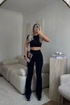 Siyah Basic Crop Ve Tayt İkili Takım