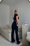 Siyah Basic Crop Ve Tayt İkili Takım