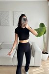 Siyah Basic Tayt Crop İkili Takım