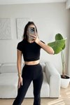 Siyah Basic Tayt Crop İkili Takım