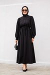 Siyah Bebe Yaka Tesettür Elbise