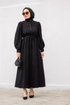 Siyah Bebe Yaka Tesettür Elbise