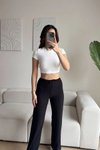 Siyah Beli Bağcıklı Gofre Kumaş Salaş Pantolon