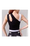 Siyah Beyaz Asimetrik Tarz Askılı Crop Bluz