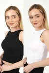 Siyah Beyaz Halter Yaka İkili Crop Bluz
